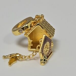 Golden Cuckoo Clock Charm Pendant Openable Swiss Inspired Enamel Bracelet Charm